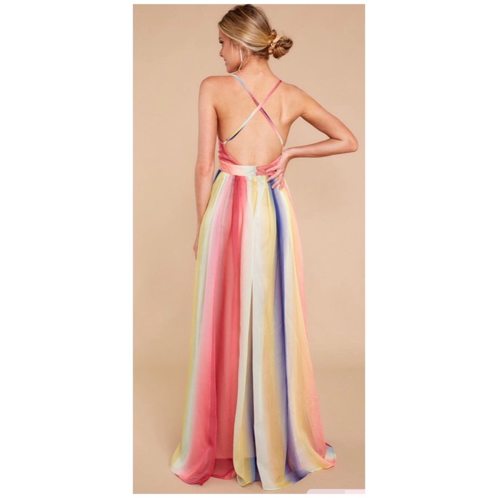 Rainbow Colorful Chiffon Mesh Maxi Dress - Picture 6 of 6